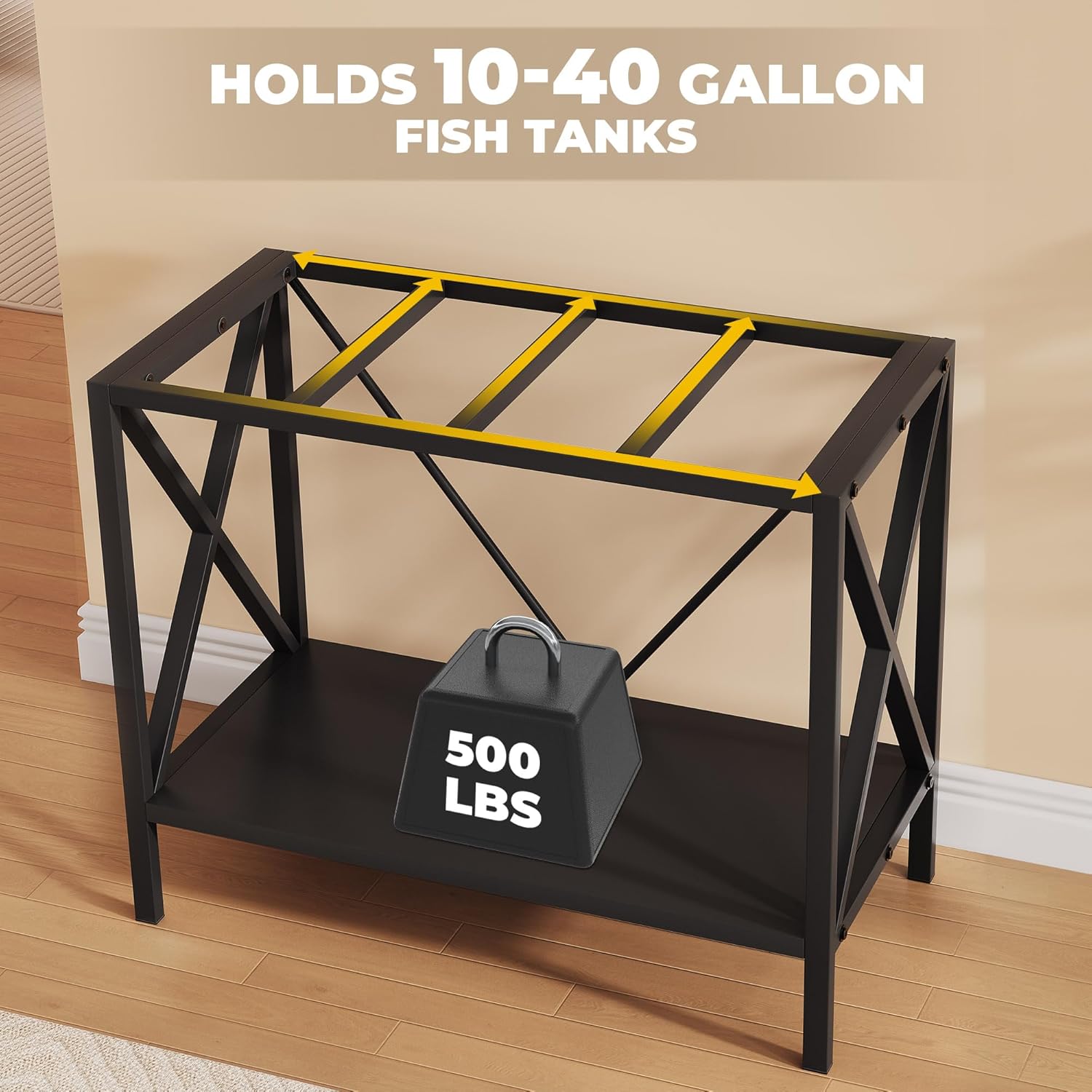 DWVO 10-40 Gallon Fish Tank Stand, Aquarium Stand with 2-Tier Storage Shelf, Heavy Duty Reptile Breeder Turtle Tank Terrarium Rack Table for Home Office, Black, X-Shape