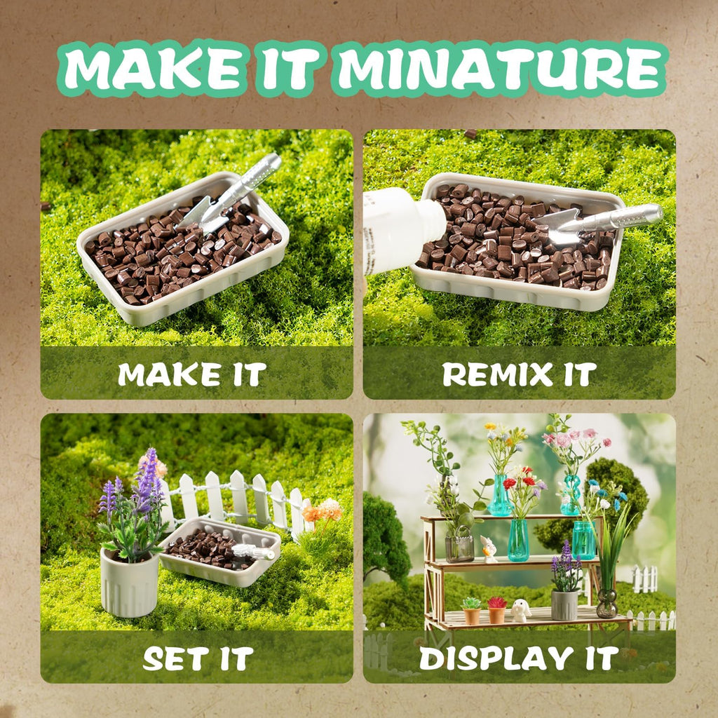 70 PCS Make It Miniature Brands Nature Garden Plants Set, Mini Botanical Collectibles, Tiny Paper Flower Bouquet DIY Craft Kit, with Wood Display Stand, Miniature Toy Gift for Kids and Adults