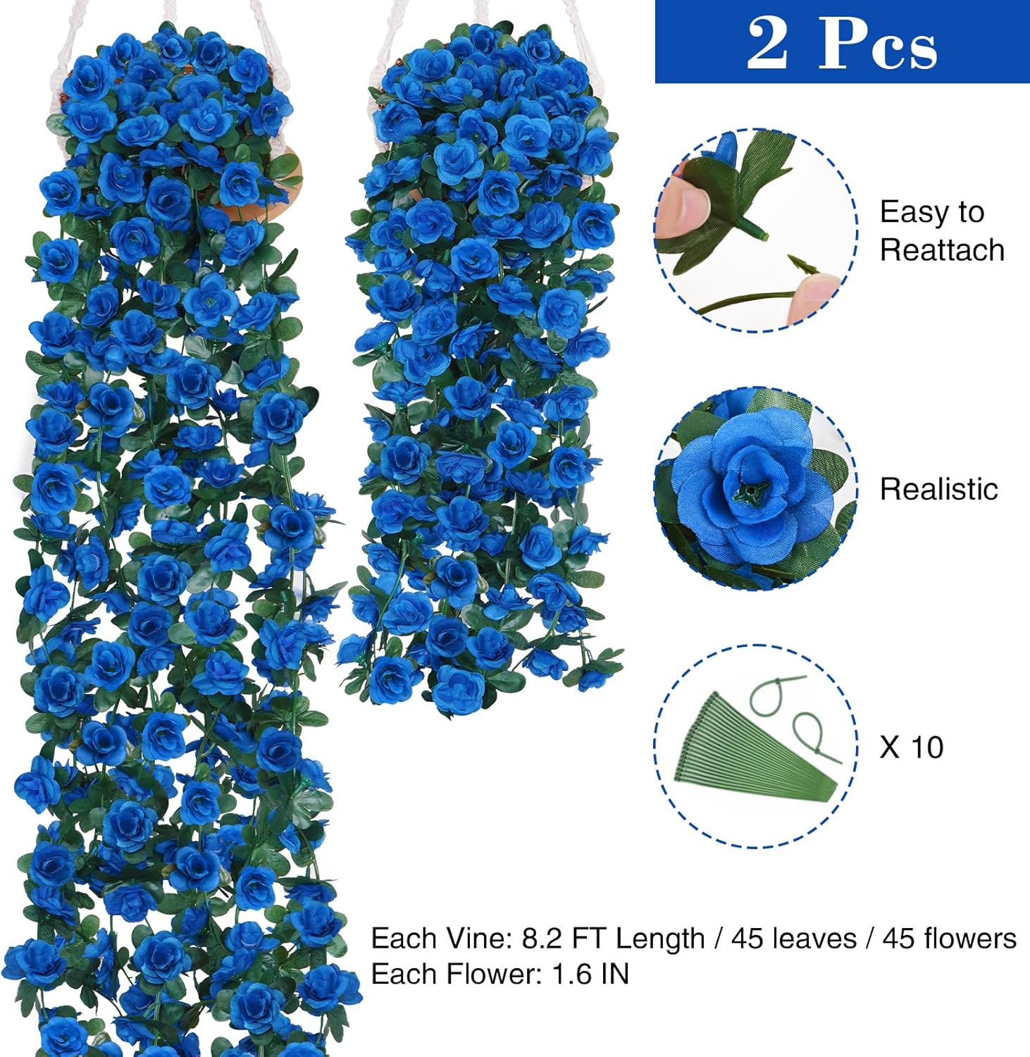 BLEUM CADE 2Pcs 16.4Ft Flower Garland Artificial Rose Vines for Bedroom, Cute Fake Hanging Flower Vines Floral Garland Decorations for Wedding Party Wall Room Decor Aesthetic