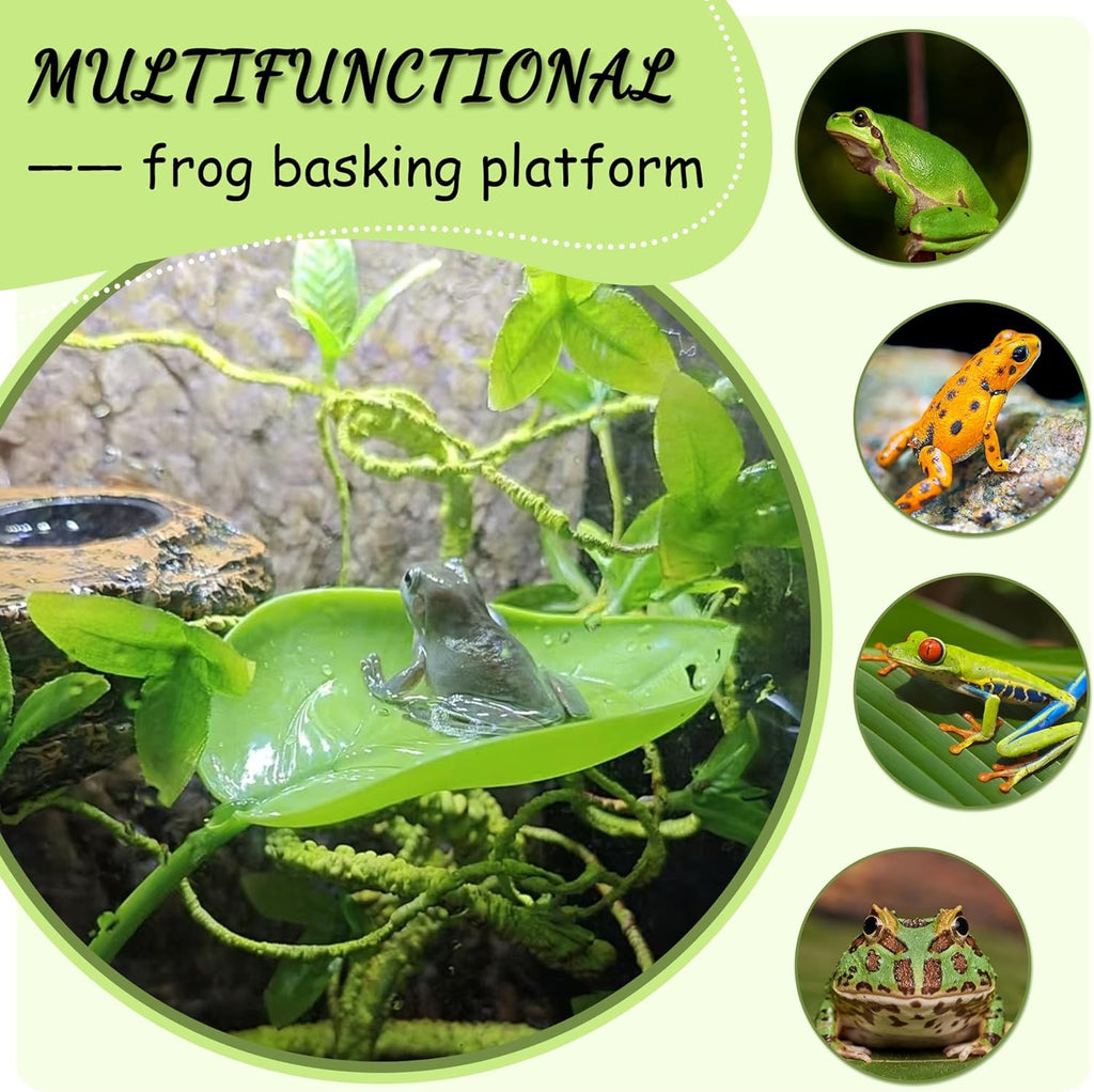 Turtle Basking Platform, 3PCS Tree Frog Tank Accessories, Leaf Shape Bearded Dragon Basking Platform with Suction Cups, Leopard Gecko Tank Accessories, Turtle Tank Decor (Green)