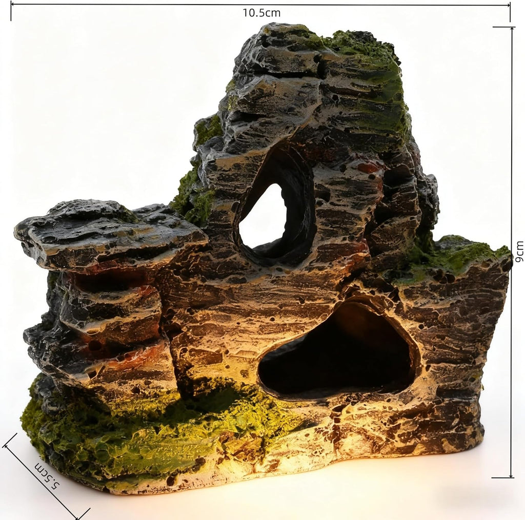 Resin Moss Rock Cave, Aquarium Decor for Betta, Shrimp & Reptiles,Hiding Shelter & Natural Landscape Tank Accessory