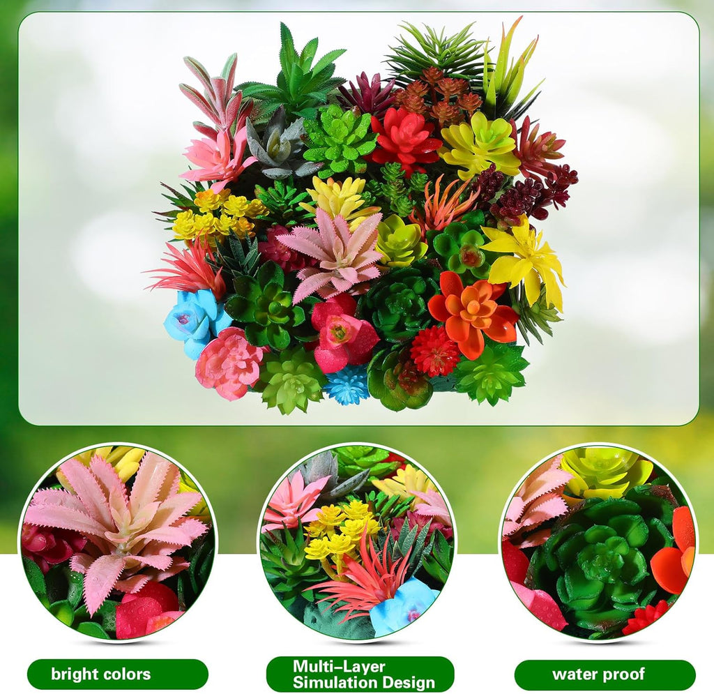 WILLBOND 38 Pcs Christmas Mini Artificial Succulents Small Fake Succulent Plants Faux Assorted Unpotted Realistic Plastic Flowers Picks Stem for DIY Crafting Greenery Garden Home Decor(Cute Style)