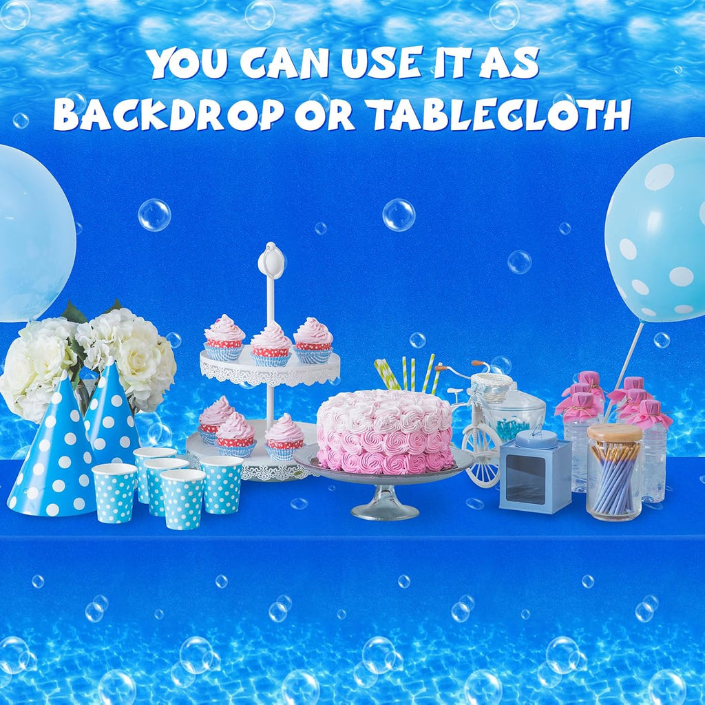 4.5x100 Ft Under The Ocean Tablecloth Decorations,Roll of Plastic Ocean Wall Backdrop Classroom Decor Blue Water Bubbles Background Photography for Kids Summer Pool Mermaid Birthday Party Supplies