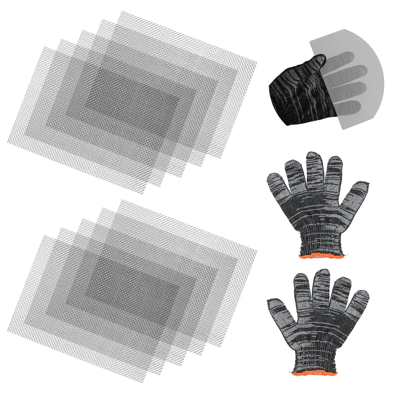 10 Pcs Stainless Steel Mesh Screen, 1mm Hole 20 Mesh, 8.3 * 6 Inch（Comes with a Pair of Gloves）