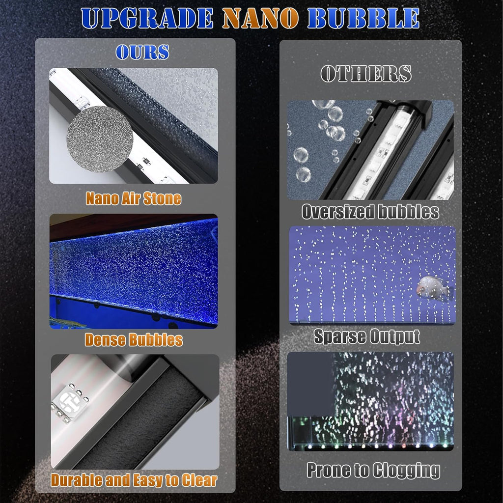 Smart App-Controlled LED Aquarium Light with 16 Million Colors, 12 Dynamic Effects, Fish Tank Light with Nano Air Bubble for Aquarium Bubbler Decorations, Submersible Fish Tank Accessories - 9.3''