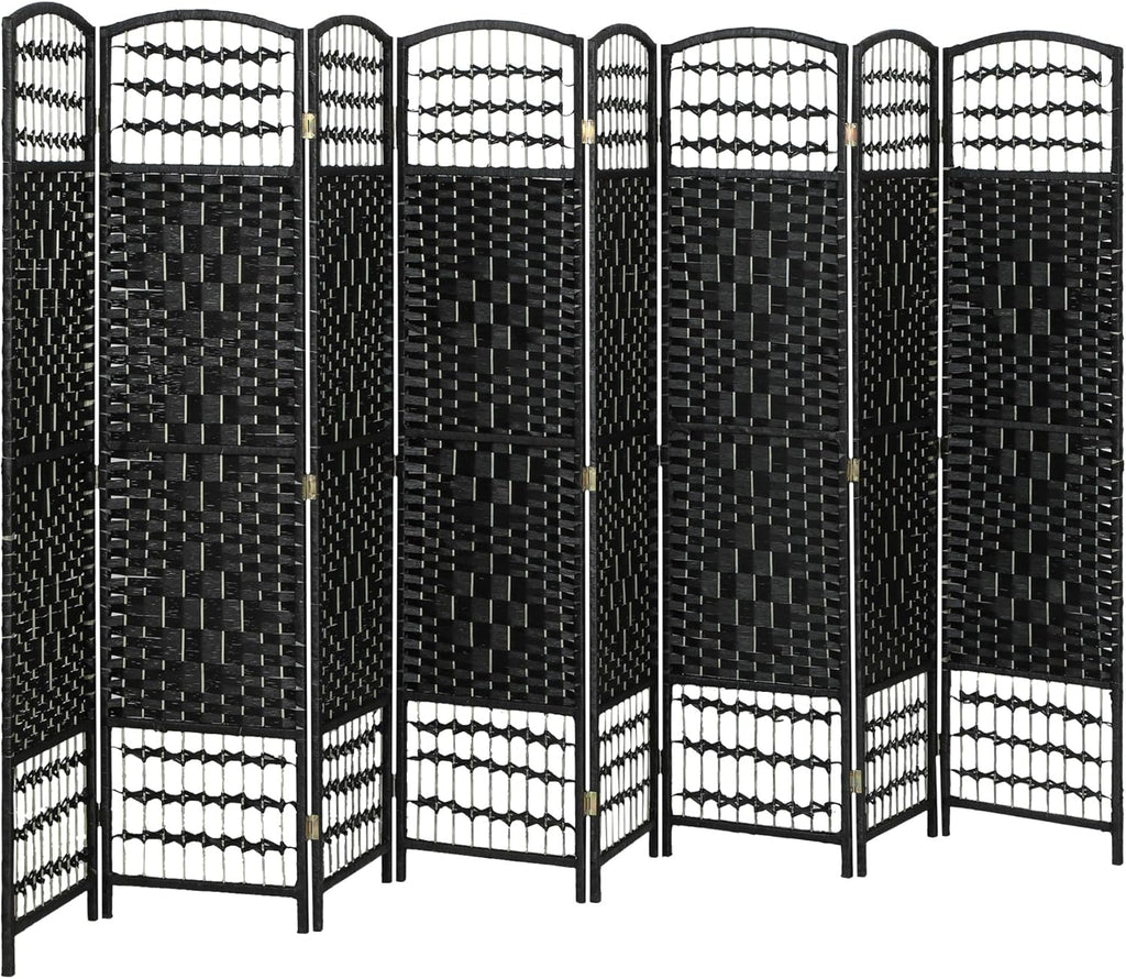 HOMCOM 8 Panel Room Divider, Folding Privacy Screen, 5.6' Room Separator, Wave Fiber Freestanding Partition Wall Divider, Black