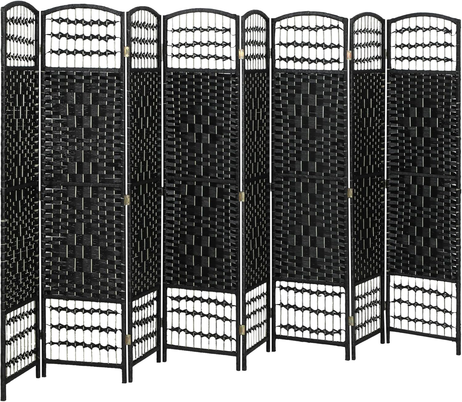 HOMCOM 8 Panel Room Divider, Folding Privacy Screen, 5.6' Room Separator, Wave Fiber Freestanding Partition Wall Divider, Black