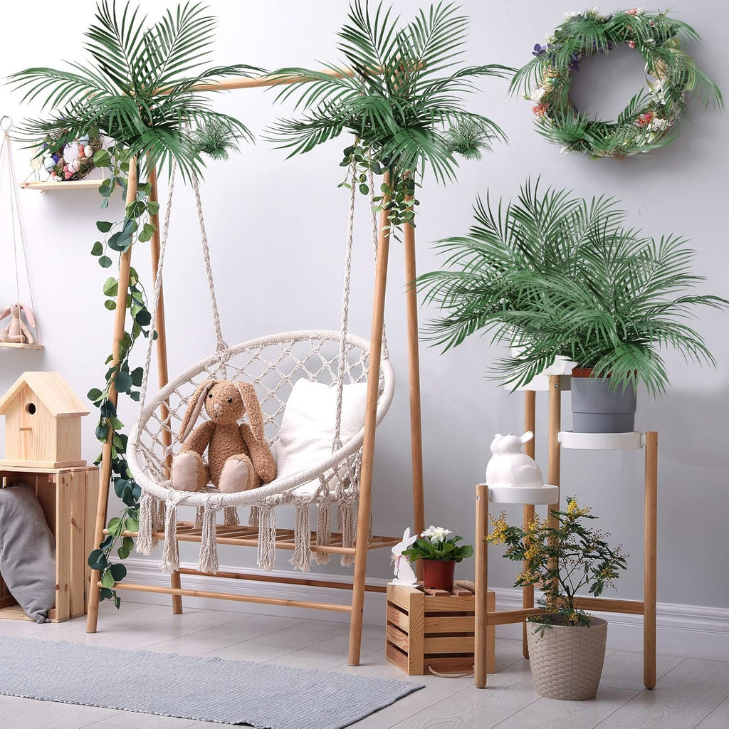 Jutom 100 Pcs 25 Inch Artificial Palm Leaves Decor Large Tropical Faux Plants Plastic Fronds Fake Palm Branches Tree Leaves for Sunday Tree Vase Jungle Beach Party Wedding Decoration