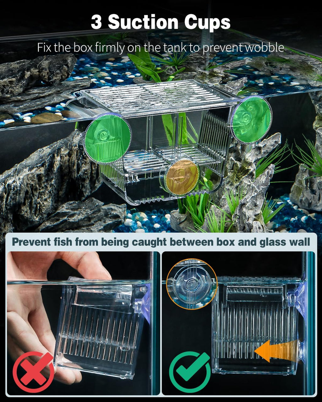 Pawfly Aquarium Fish Breeding Box, Acrylic Fish Isolation Box with 6 Suction Cups, Aquarium Acclimation Hatchery Incubator for Baby Fish Shrimp Betta Aggressive Fish Guppy (Small)