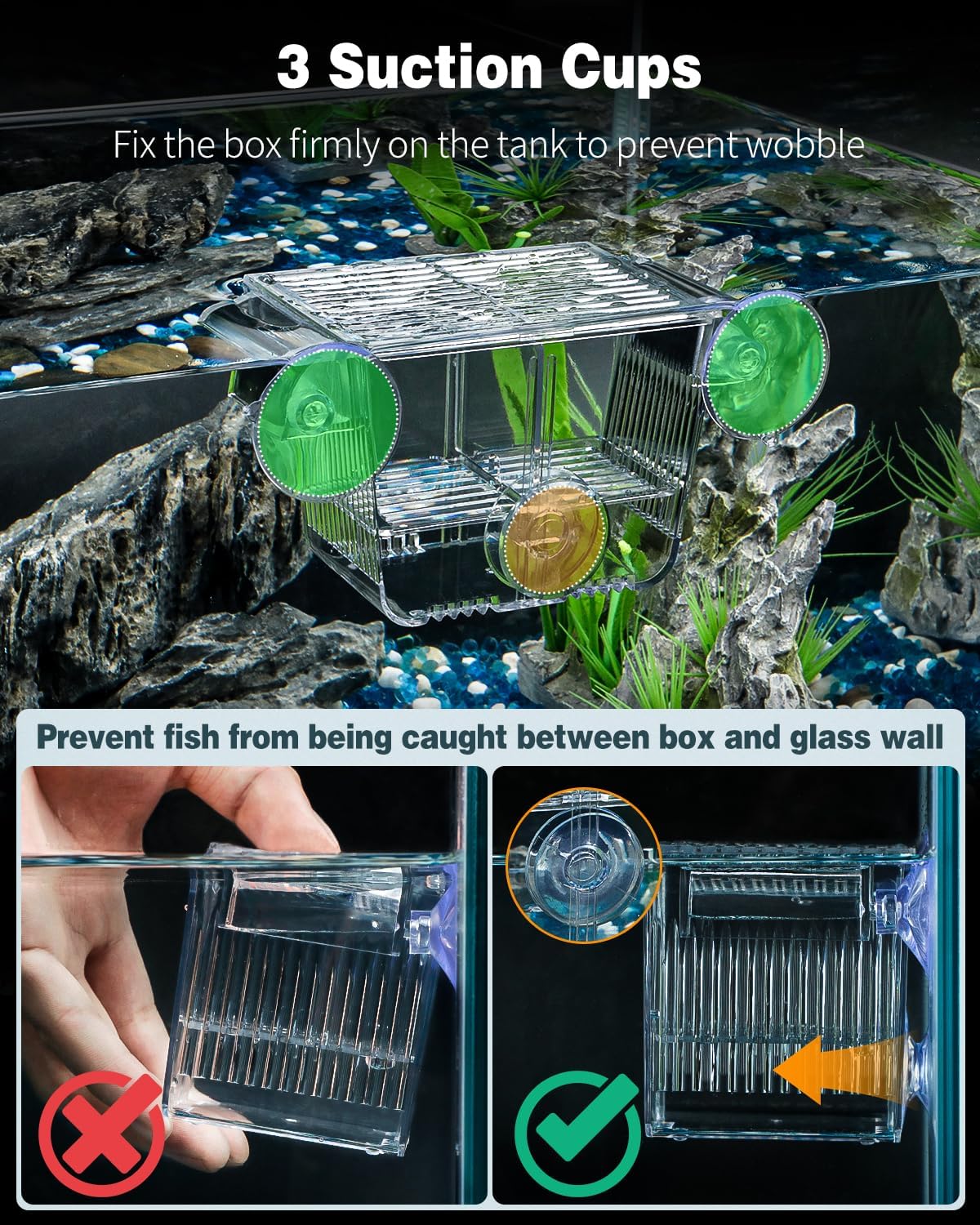 Pawfly Aquarium Fish Breeding Box, Acrylic Fish Isolation Box with 6 Suction Cups, Aquarium Acclimation Hatchery Incubator for Baby Fish Shrimp Betta Aggressive Fish Guppy (Small)