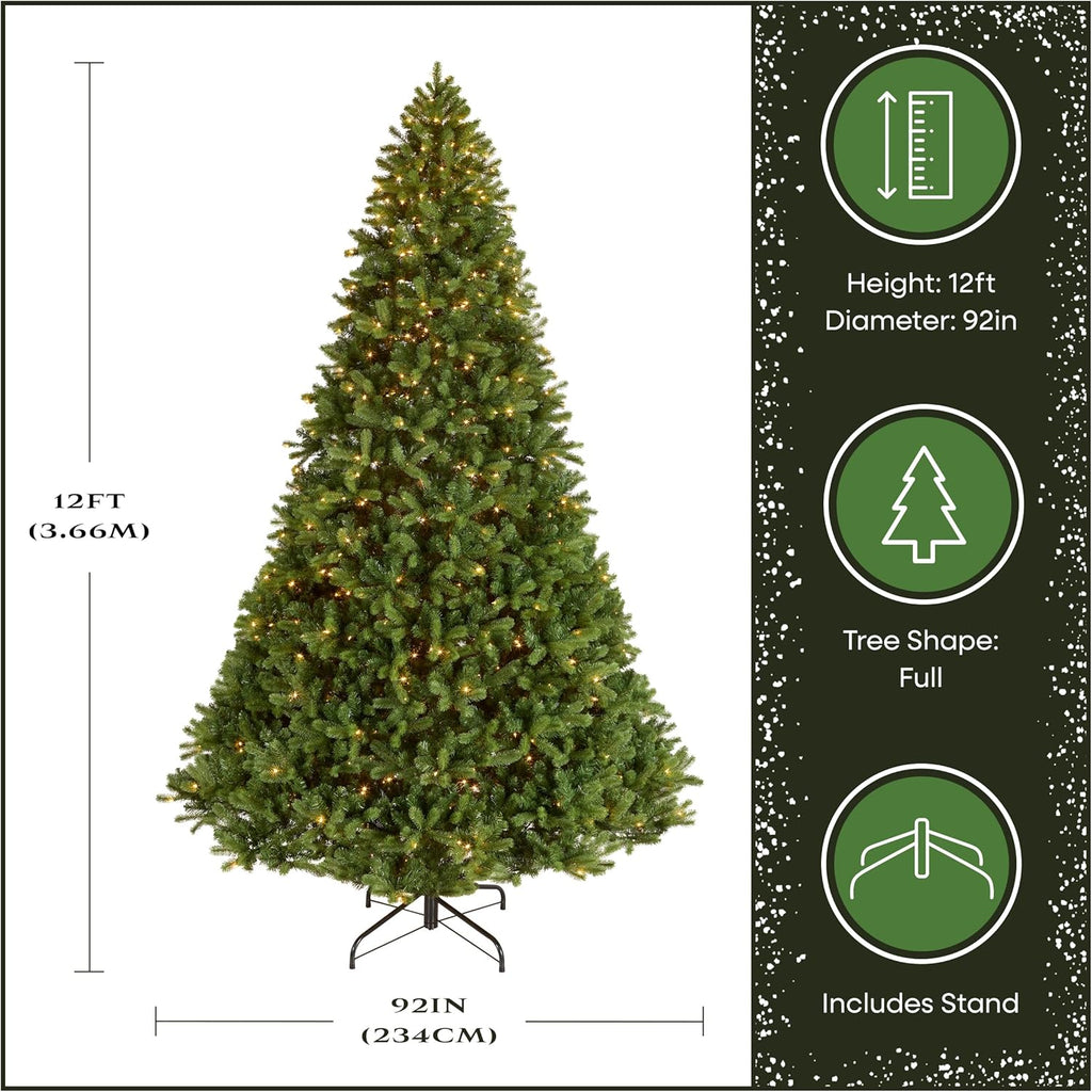 National Tree Company Pre-Lit 'Feel Real' Artificial Giant Full Downswept Christmas Tree, Green, Douglas Fir, White Lights, Includes Stand, 12 feet