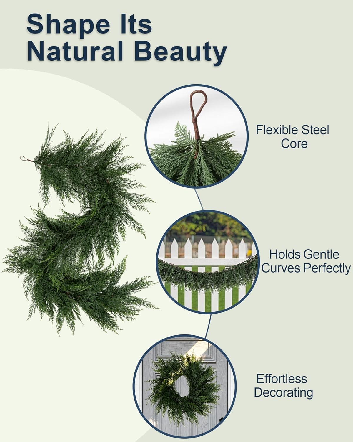 12FT (2 * 6FT) Real Touch Cedar Garland - Lush & Feathery Artificial Pine Garland, Unlit Faux Greenery for Mantle Staircase, Natural Woodsy Charm Christmas Decor Indoor Outdoor