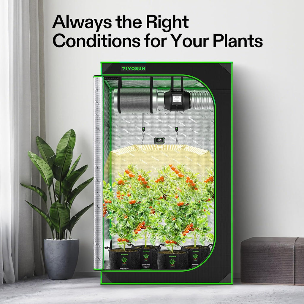 VIVOSUN GIY 4x4 ft. Grow Tent Complete System, Grow Tent Kit Complete with 6 Inch Inline Fan Package, 2 x 200W LED Grow Light, Temperature Humidity Monitor, Netting, Grow Bags, Pruning Shear and Timer