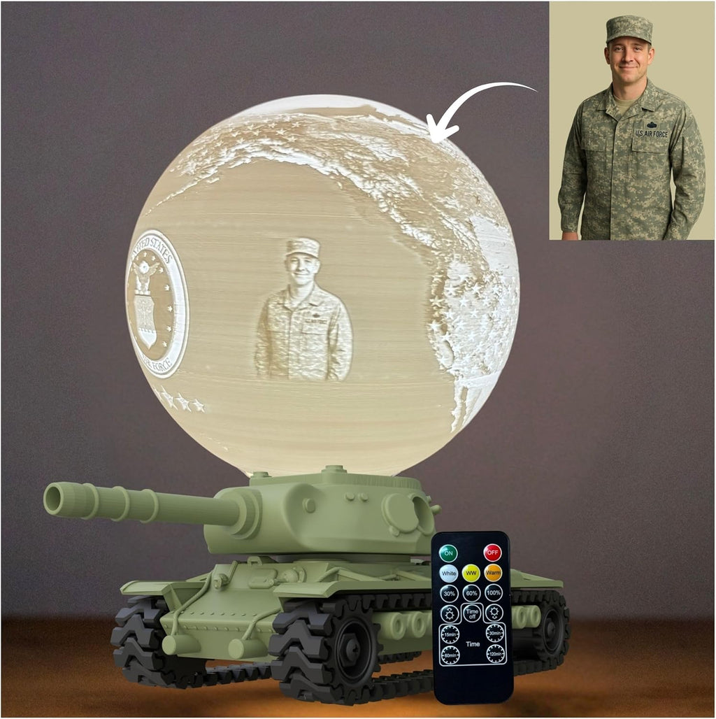 Personalized Air Force Custom Moon Lamp – Custom Military Moon Light with Photo & Text | USAF Veteran Gift for Airmen & Military Families | 3D Printed Night Light with U S Air Force Logo