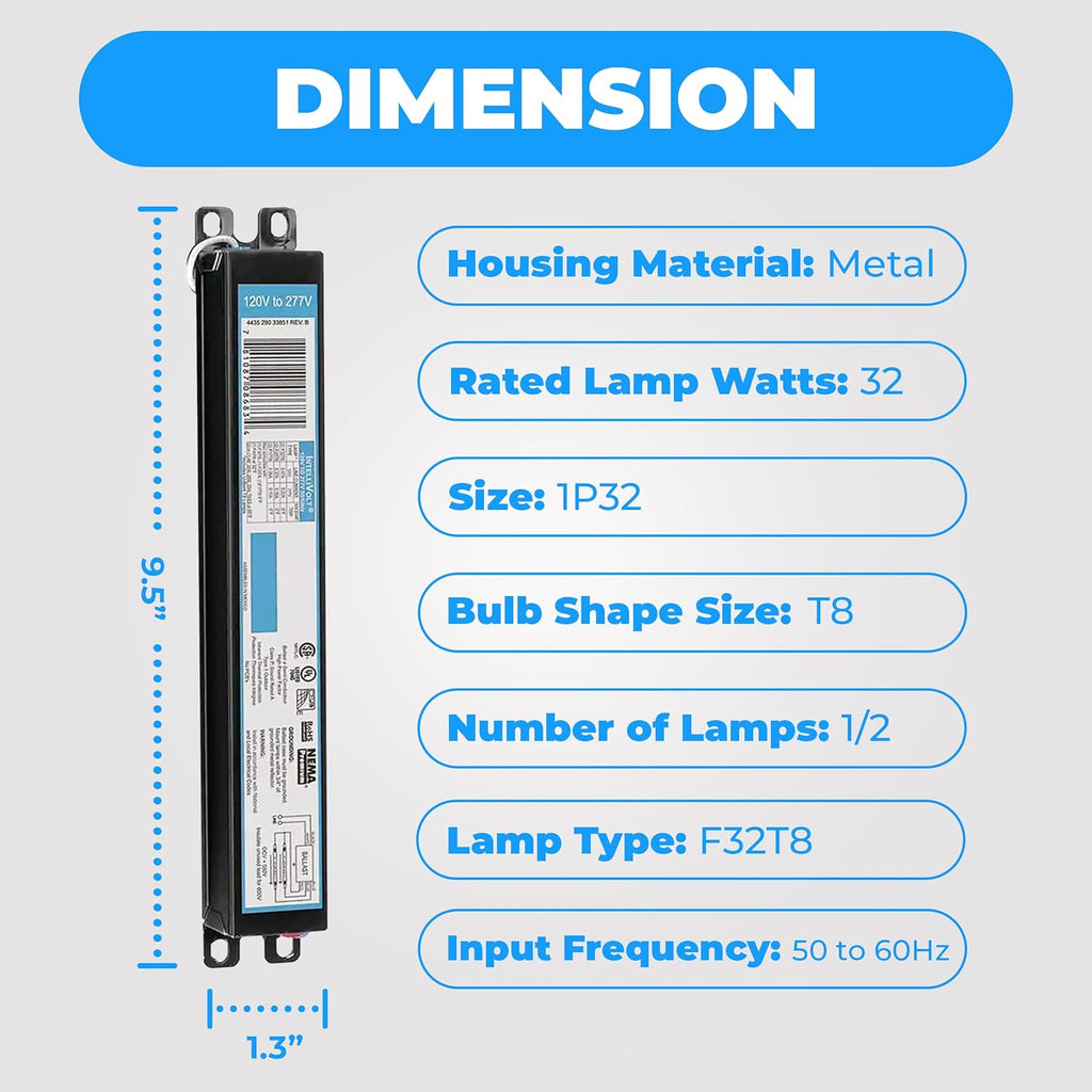 OHLECTRIC 20 Pack - Replacement for ICN1P32-SC 1 Lamp - T8 Fluorescent Ballast, Electronic Ballast Replacement 120-277 Volt, Instant Start - Standard and Energy Efficient Ballasts - UL Approved