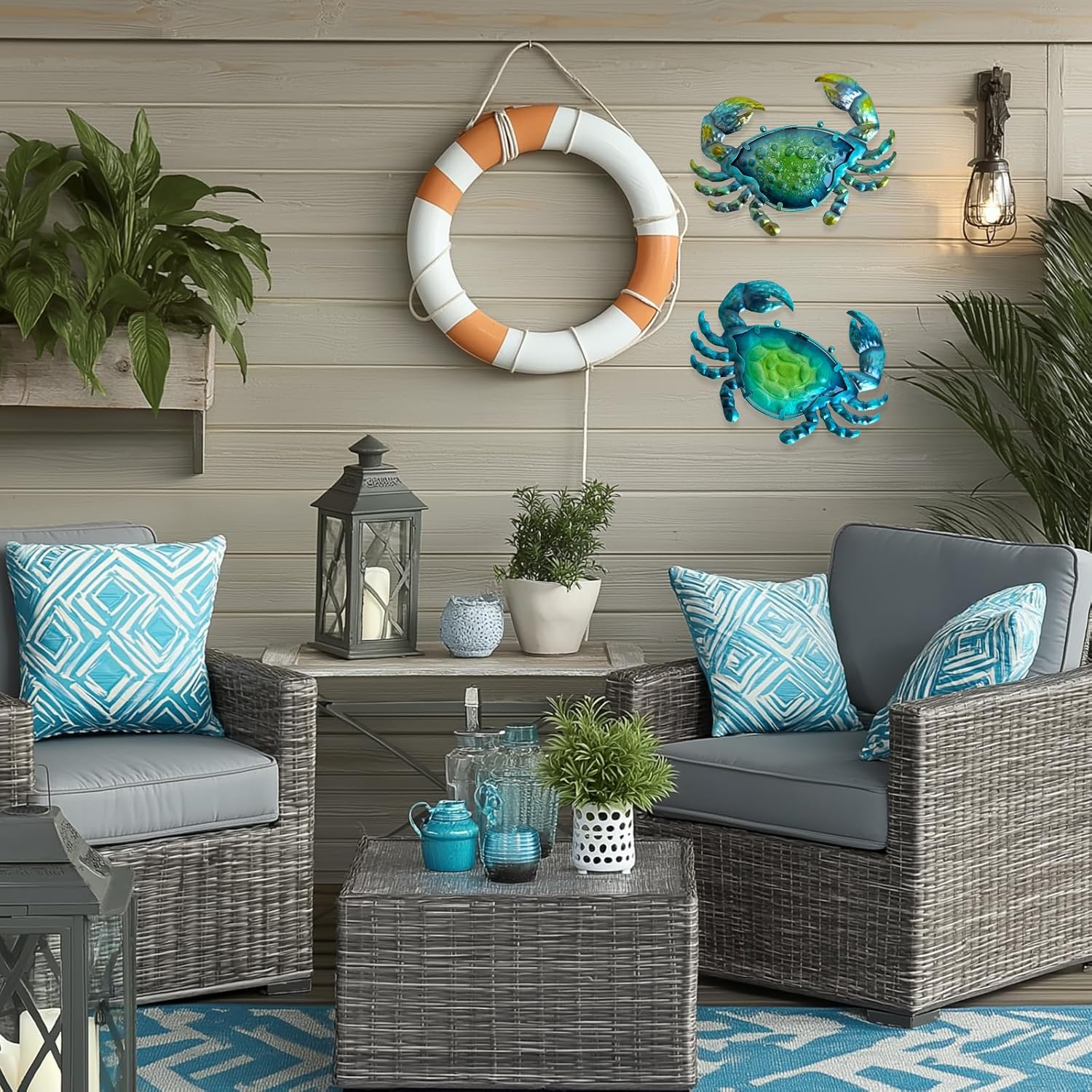 LIFFY Metal Crab Wall Art Decor Ocean Wall Hanging Coastal Wall Sculptures Beach Theme Wall Decoration for Indoor Outdoor Bathroom Bedroom Living Room Garden Pool (10inch,2 pcs)