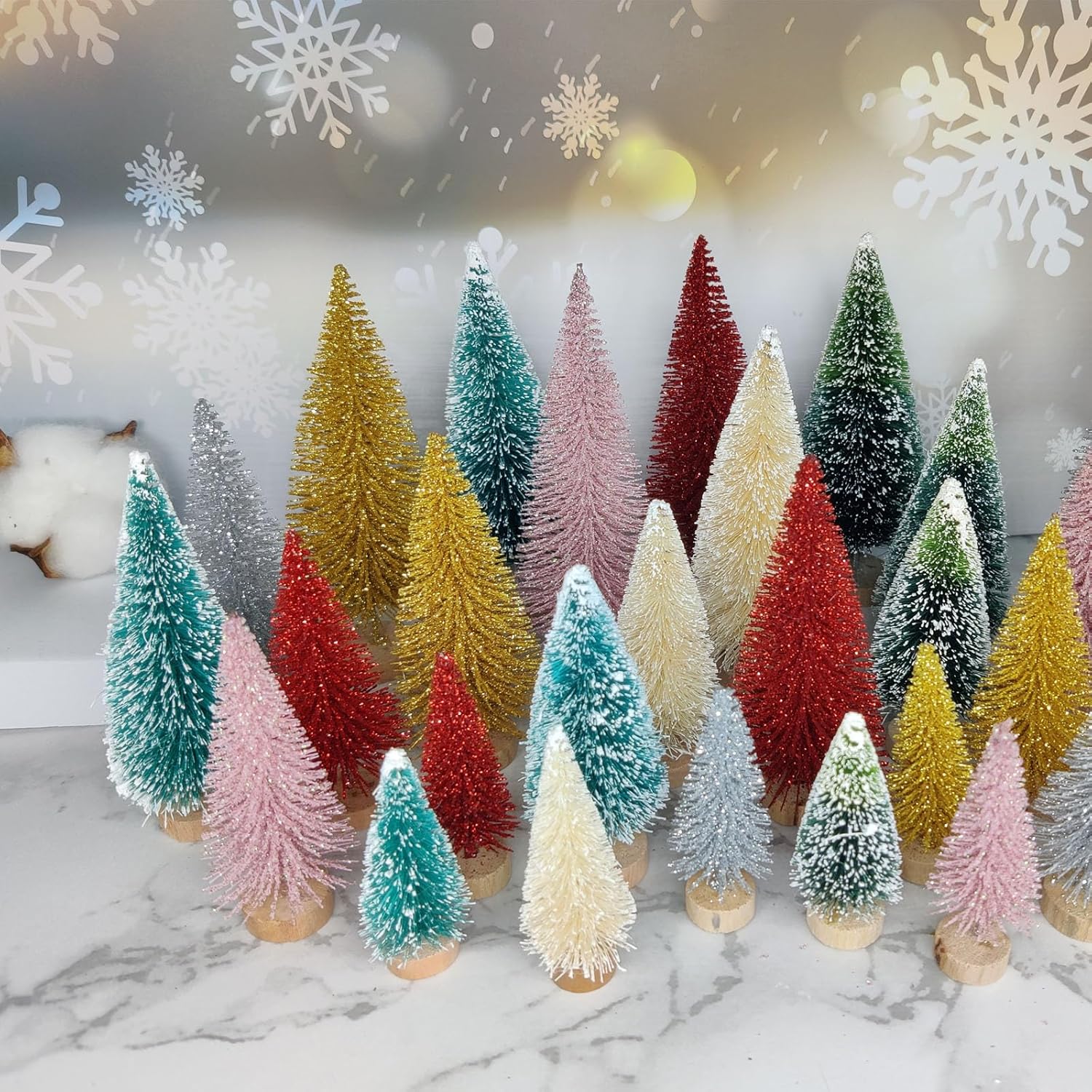 8 Pcs Artificial Mini Christmas Trees, Miniature Pine Trees Sisal Trees with Wood Base Tabletop Christmas Tree for Christmas Xmas Holiday New Year (Blue Green, 8 pcs)