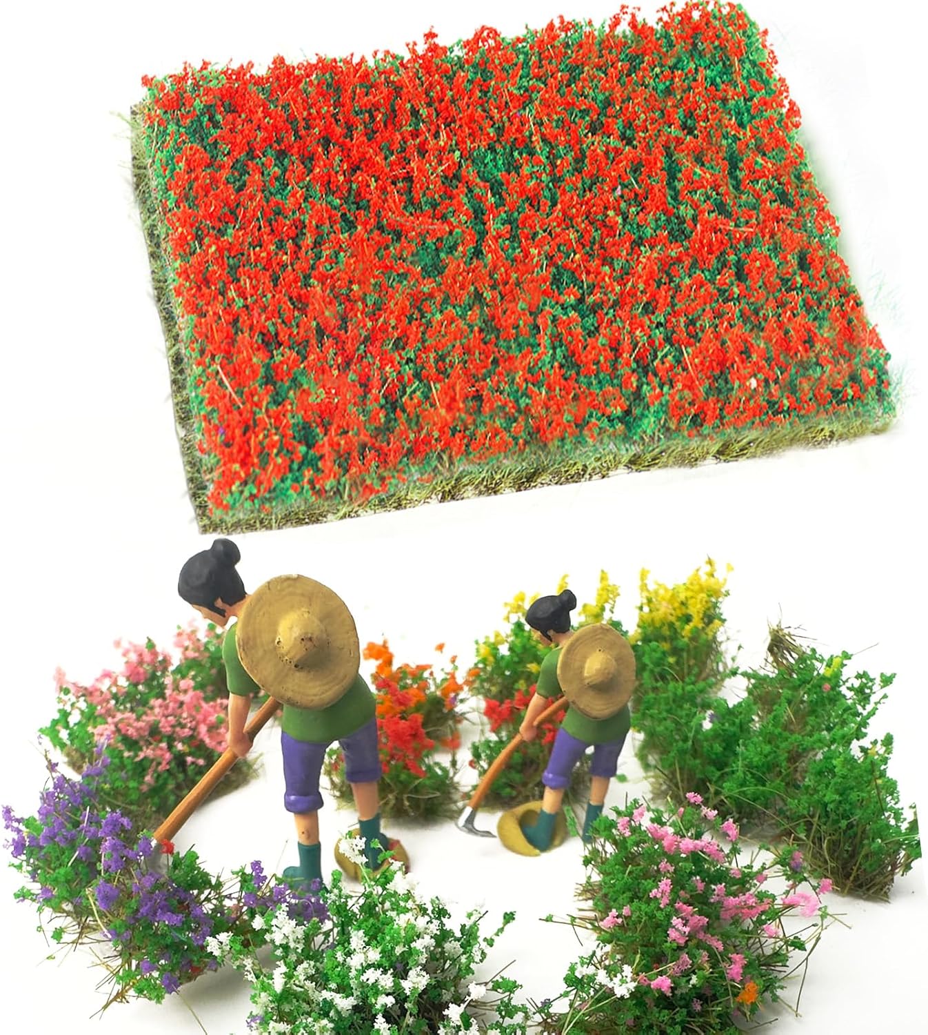 Warmtree Hand Torn Model Grass Tufts Flower Cluster for Miniature Scenery Applicable for N & HO Scale for Train Layouts,Diorama Supplies,and Architectural Models (Red)