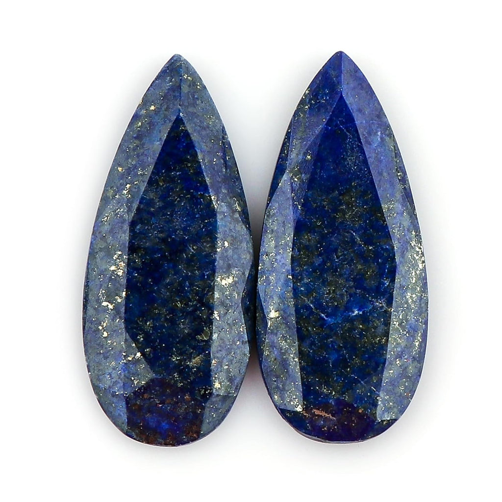 CRYSTALIS 2pcs Natural Lapis-Lazuli Facet Long Pairs Loose Gemstone Wholesale Bulk Cabochons Jewelry Making Supply, Polished Stones, Wire Wrapping, DIY, Gem Collection, Pears, (20-30mm)