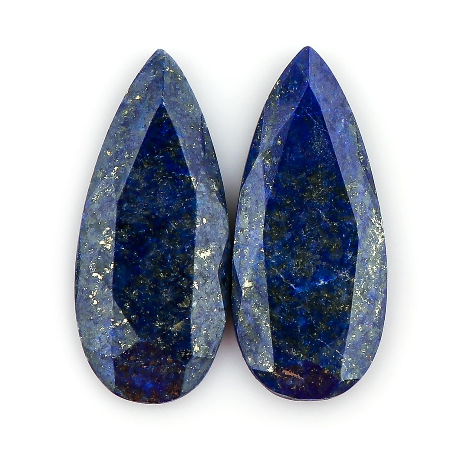CRYSTALIS 2pcs Natural Lapis-Lazuli Facet Long Pairs Loose Gemstone Wholesale Bulk Cabochons Jewelry Making Supply, Polished Stones, Wire Wrapping, DIY, Gem Collection, Pears, (20-30mm)