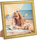 Wood 8x8 Frame Gold, Ornate Natural Wooden 8x8in Picture Frames, Modern Golden 8 x 8inch Gallery Photo Pic Frame with HD Plexiglass, Horizontal Vertical Wall Mounting Tabletop Display 1Pcs