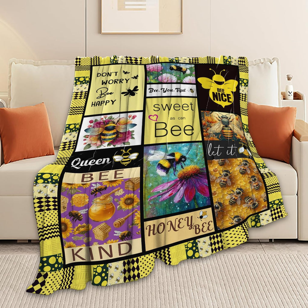 Bee Throw Blanket Bee Stuff Gifts for Kids Girls Boys Adults Women Men Soft Cozy Warm Plush Fluffy Fuzzy Fleece Blanket Decor 40''X50''