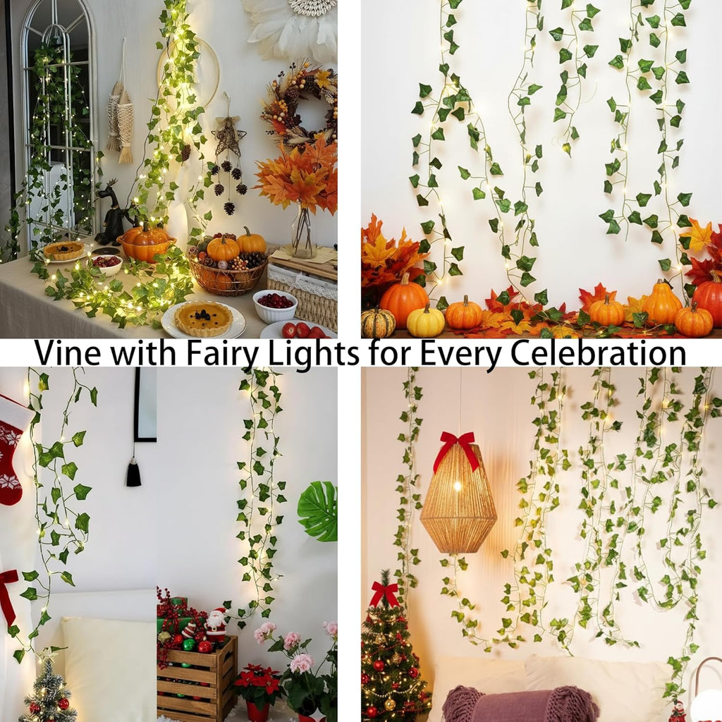 Vine with String Lights Battery Operated, 23FT 73 LED Ivy Leaf Lights USB Powered, Lighted Ivy Garland for Bedroom, Wall, Party, Garden, Birthday, Wedding, Room Decor, Warm White