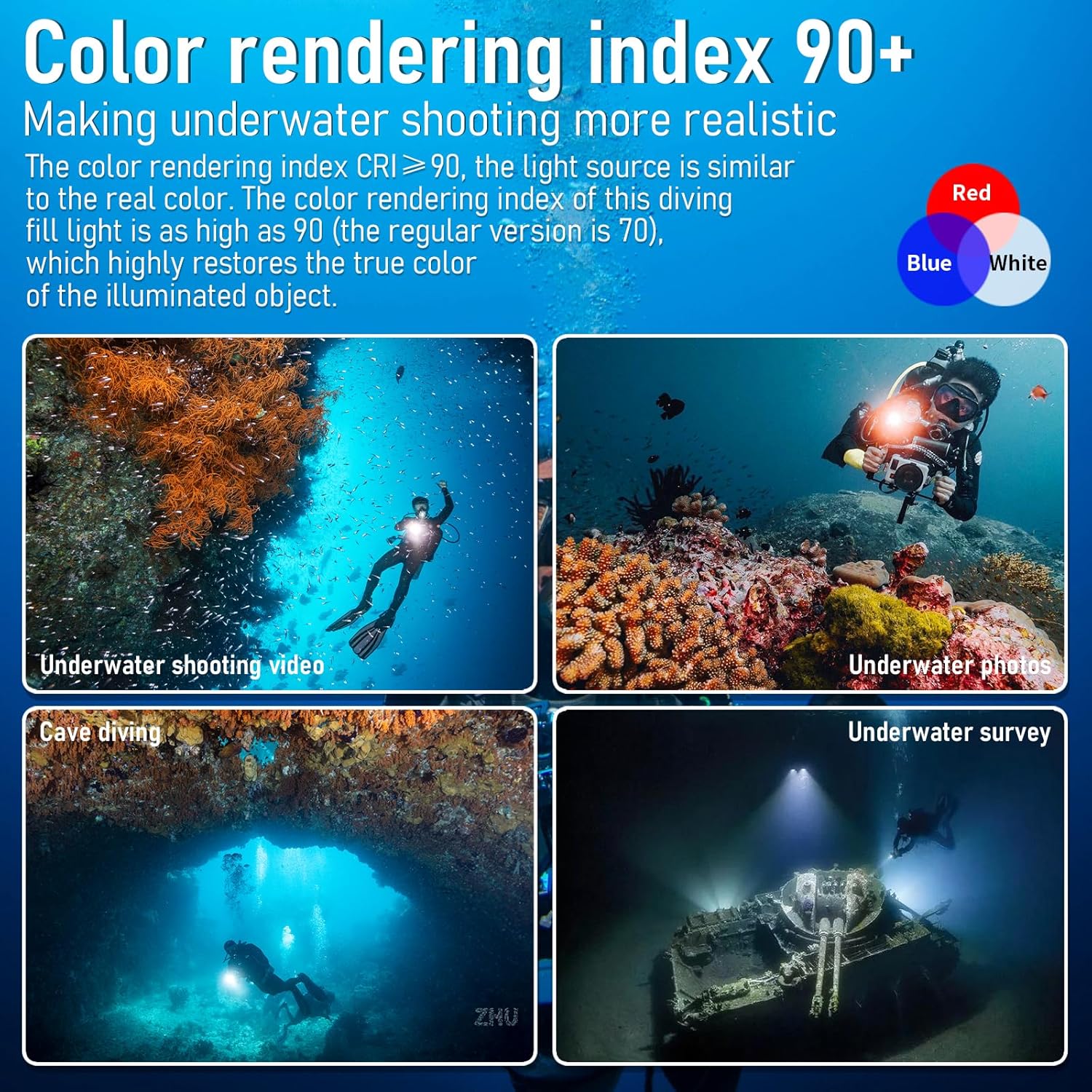 L15 10000 Lumens Underwater Video Light - 100m (330ft) Waterproof Dive Video Light with USB-C Charging, Professional Floodlight for Scuba Diving, Snorkeling & Underwater Photography