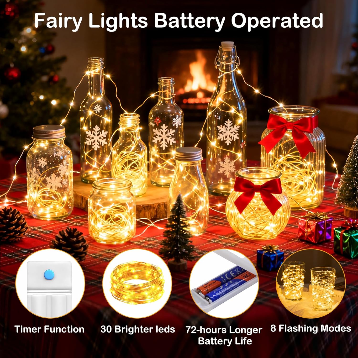ZNYCYE 10 Pack Fairy Lights with Timer,10ft 30 LED String Lights 8 Modes Fairy Lights Battery Operated Waterproof for DIY Wedding Party Bedroom Mason Jars Christmas Decorations (Warm White)