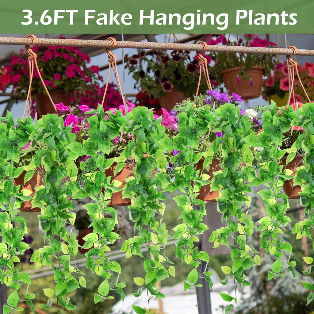 Hoteam 18 Pcs Artificial Hanging Plants 32 Inch Fake Ivy Vines with Fake Leaves Patio Artificial Plants Greenery for Living Room Indoor Outdoor Wall, No Basket (Pothos)