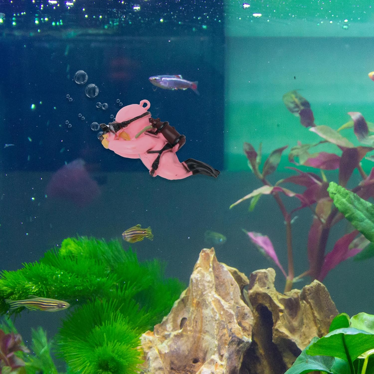 Diver Aquarium Decorations, Floating Diver Fish Tank Decorations, Floating Cartoon Diver Decor, Fun Floating Fish Decoration, PVC Diver Decor, Pink, 1 Set