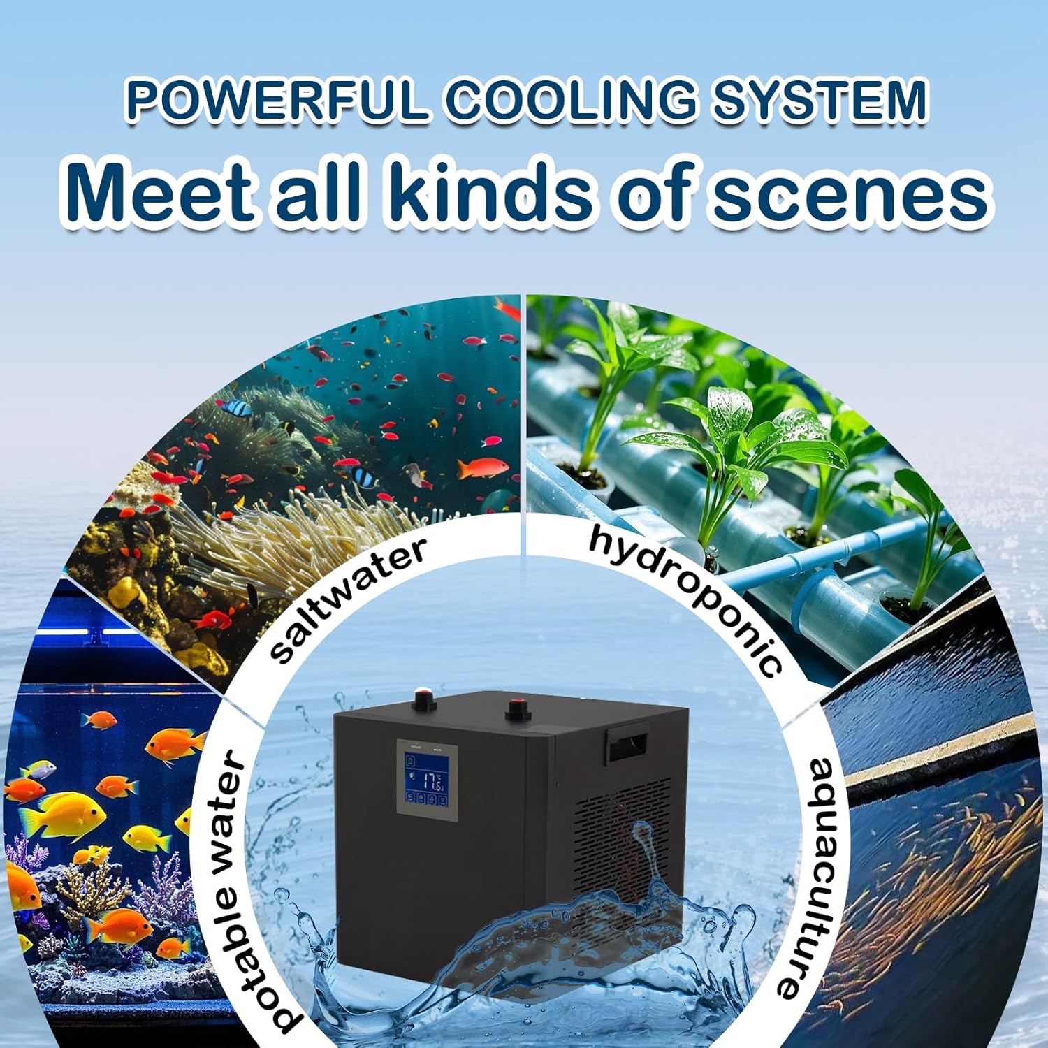 132 Gallon Aquarium Chiller,LED Display Fish Tank Chiller, 1/2 HP Active Aqua Chiller for Axolotl, Water Chiller with Pump, Nozzles and Hoops Ideal for Coral Reef Shrimp