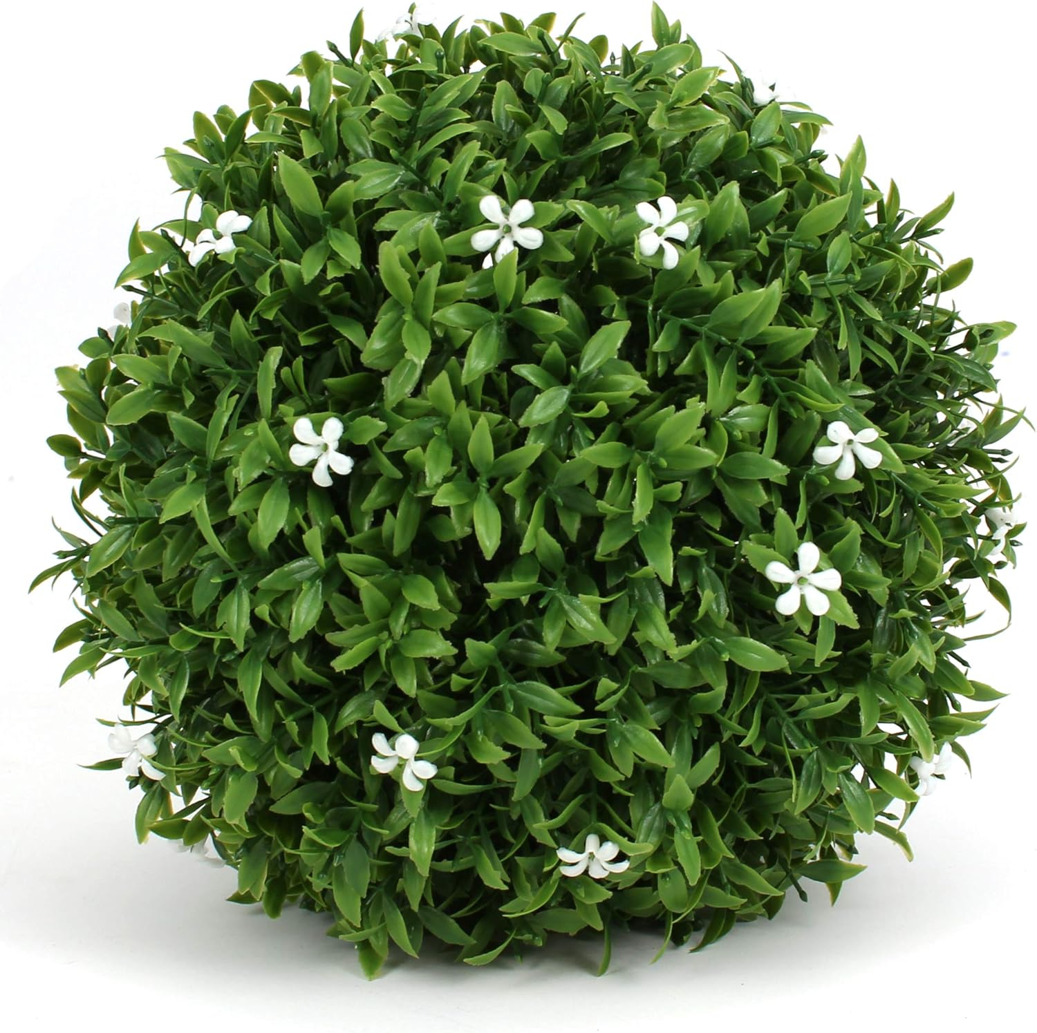3rd Street Inn Small White Flower Grass Topiary Ball - Artificial Plant Set - Indoor/Outdoor Wedding Party Decor - Faux Foliage Garden Sphere - Tree and Bush Substitute (7", 36 Pack)