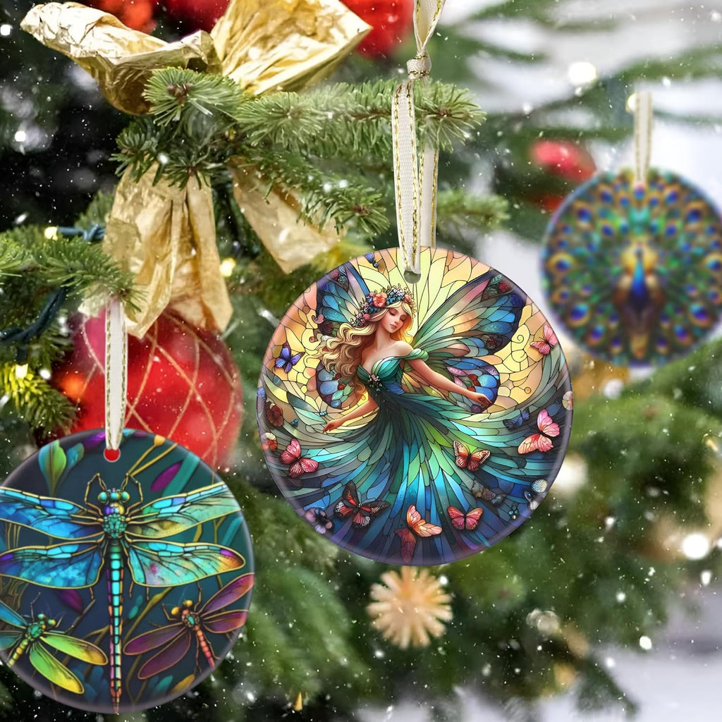 Beautiful Fairy Christmas Tree Ornament - Christmas Decoration, Round Ceramic, Holiday Decor, Gift Idea for Friends