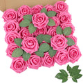AmyHomie 25pcs Real Looking Artificial Hot Pink Roses w/Stem for DIY Wedding Bouquets Centerpieces Arrangements Party Baby Shower Valentines Day Christmas Tree Decorations