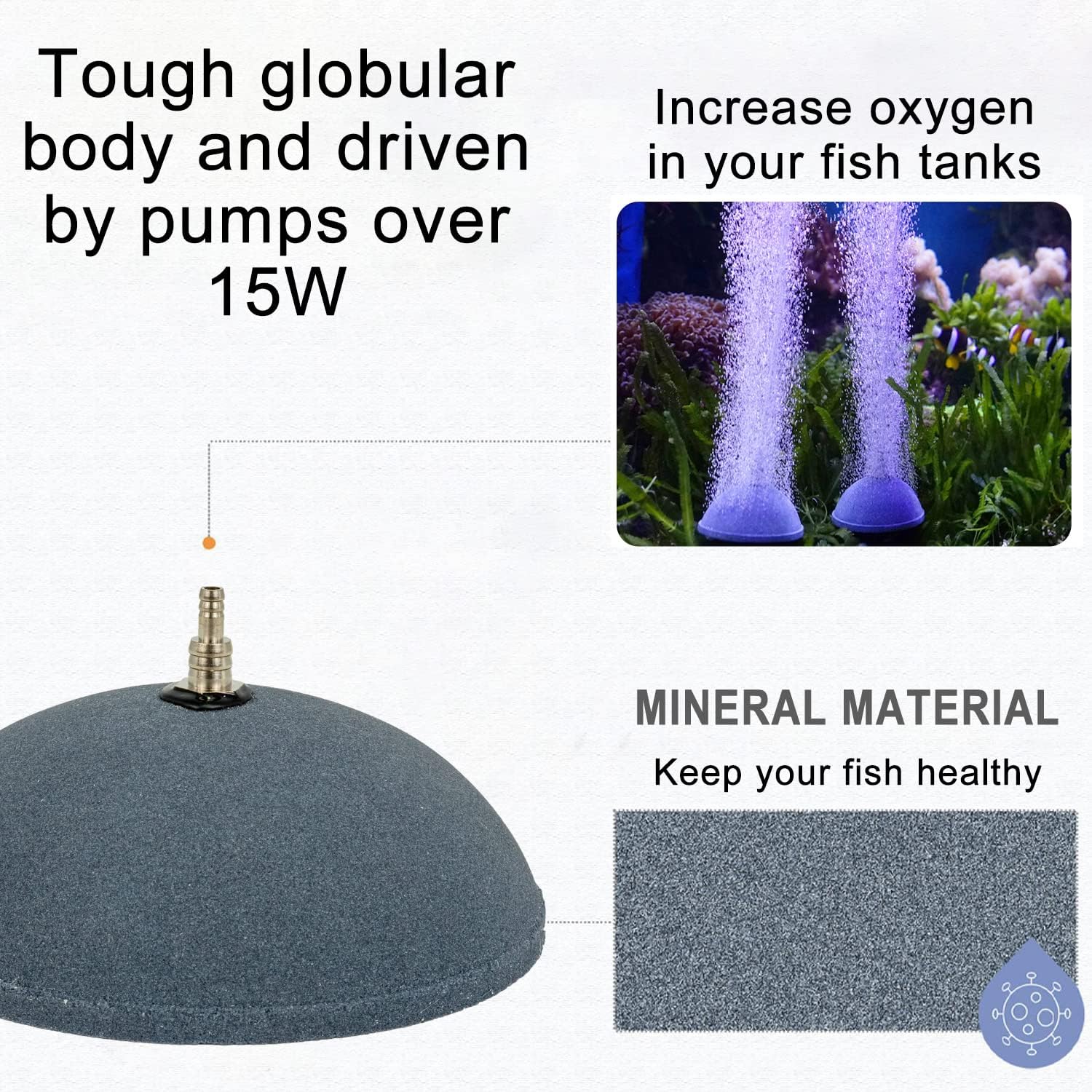 Air Stone Bubble Diffuser Ball - for Aquarium Air Pump and Fish Tanks, Gray, Pack of 10pcs