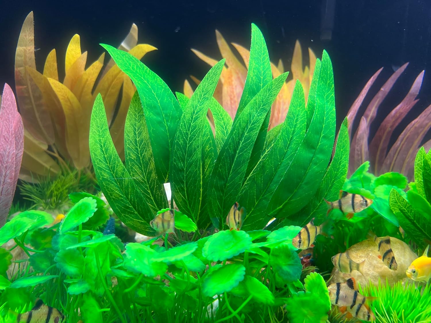 BEGONDIS 2Pcs Artificial Aquatic Plants Set - Lifelike Silk Fabric Leaves for Aquarium Decoration, Easy to Maintain, Vibrant Underwater Garden (Orange)