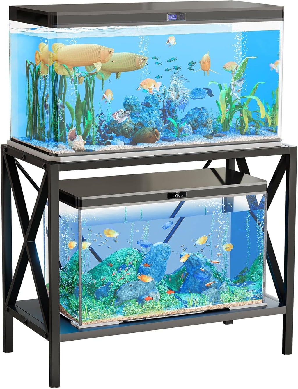YTAHOME X-Shape 40 Gallon Fish Tank Stand, 500lbs Capacity for Metal Aquarium Stand, 36.2" Lx18.3 Wx 29.3" H, Double-Layer Storage Design, Reptile Breeder Turtle Terrarium Stand for Home Office
