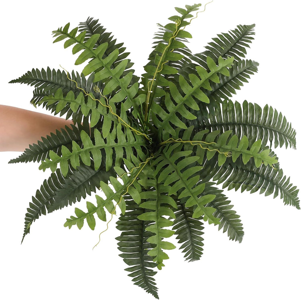 JUSTOYOU 25" Realistic Artificial Boston Fern Bush, 1 Pc with 24 Fronds Faux Fake Ferns UV Resistant Plants for Living Room, Garden, Porch and Front Door Decor