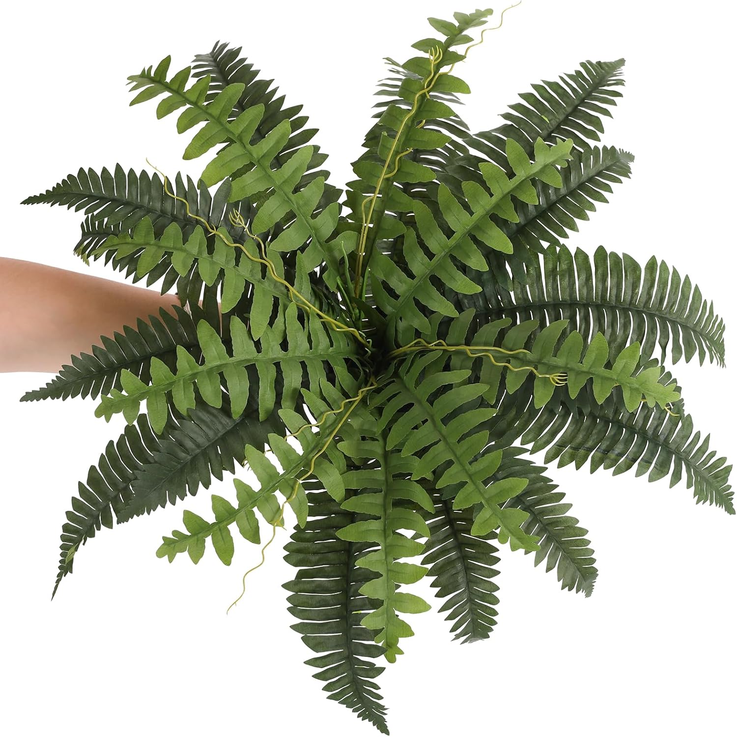 JUSTOYOU 25" Realistic Artificial Boston Fern Bush, 1 Pc with 24 Fronds Faux Fake Ferns UV Resistant Plants for Living Room, Garden, Porch and Front Door Decor