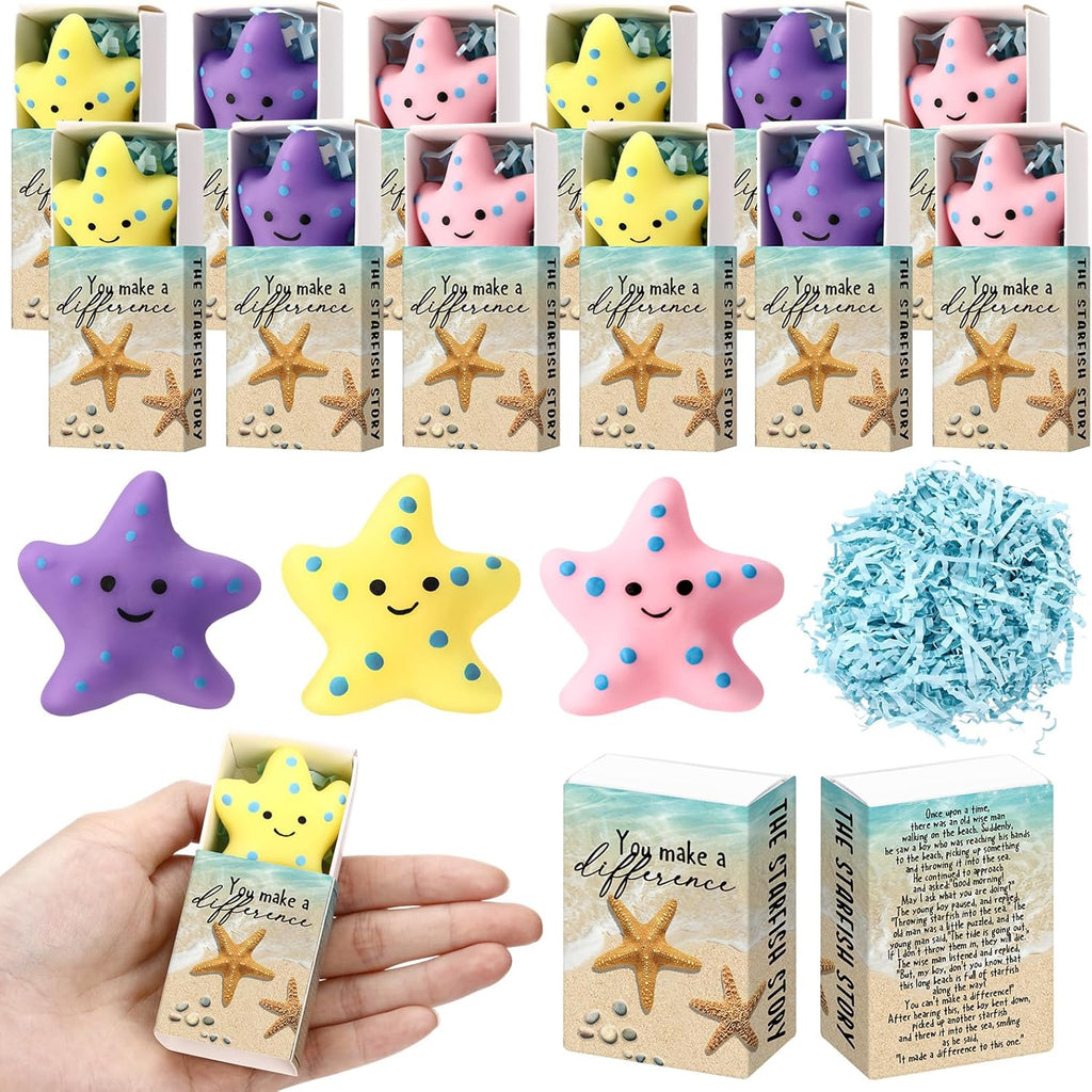 Wettarn 48 Sets Starfish Story Gifts Cute Stress Balls with Gift Boxes You Make a Difference Desk Decor Appreciation Party Favors for Employee Coworker Teacher Inspirational Stress Relief Toys