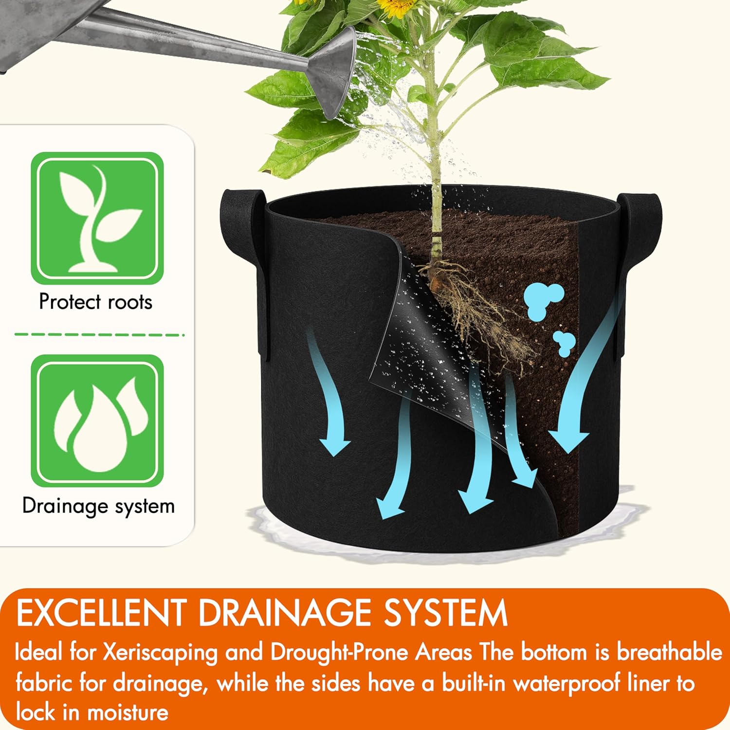 Gardzen 6-Pack 7 Gallon Grow Bags, 500G Thickened Aeration Fabric Pots with Handles, Heavy Duty Cloth Pots for Plants