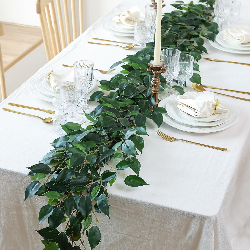 mizii 5 Packs 390" Artificial Vines Ficus Garland Fake Vine Silk Green Leaves Faux Plants Greenery Decoration for Bedroom Room Wall Party Table Centerpieces Wedding Arch Decor