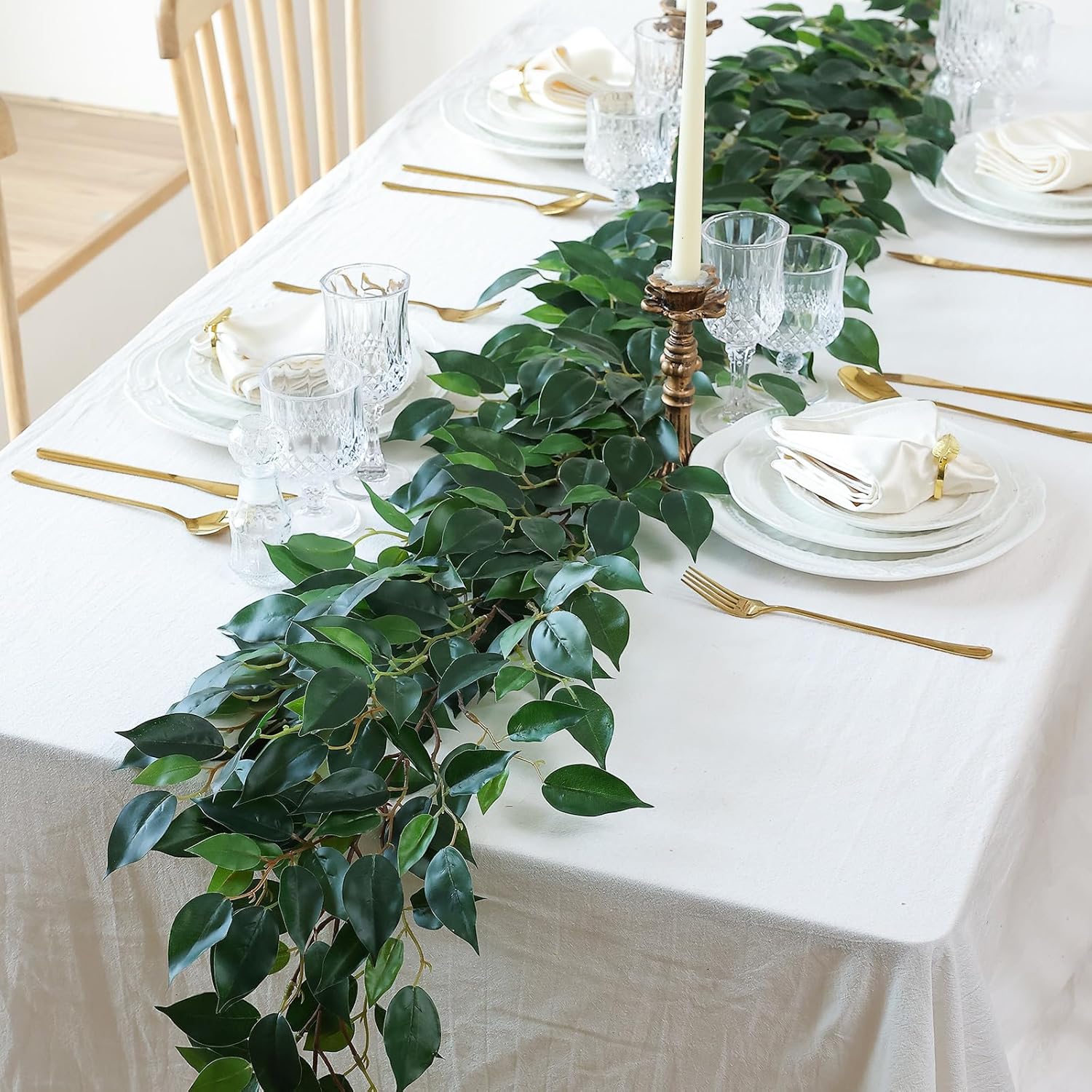 mizii 5 Packs 390" Artificial Vines Ficus Garland Fake Vine Silk Green Leaves Faux Plants Greenery Decoration for Bedroom Room Wall Party Table Centerpieces Wedding Arch Decor