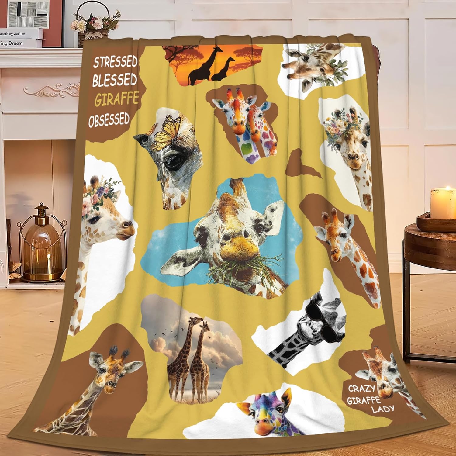 Giraffe Throw Blanket Giraffe Stuff Gifts for Kids Girls Boys Adults Women Men Soft Cozy Warm Plush Fluffy Fuzzy Fleece Blanket Decor 50''X60''