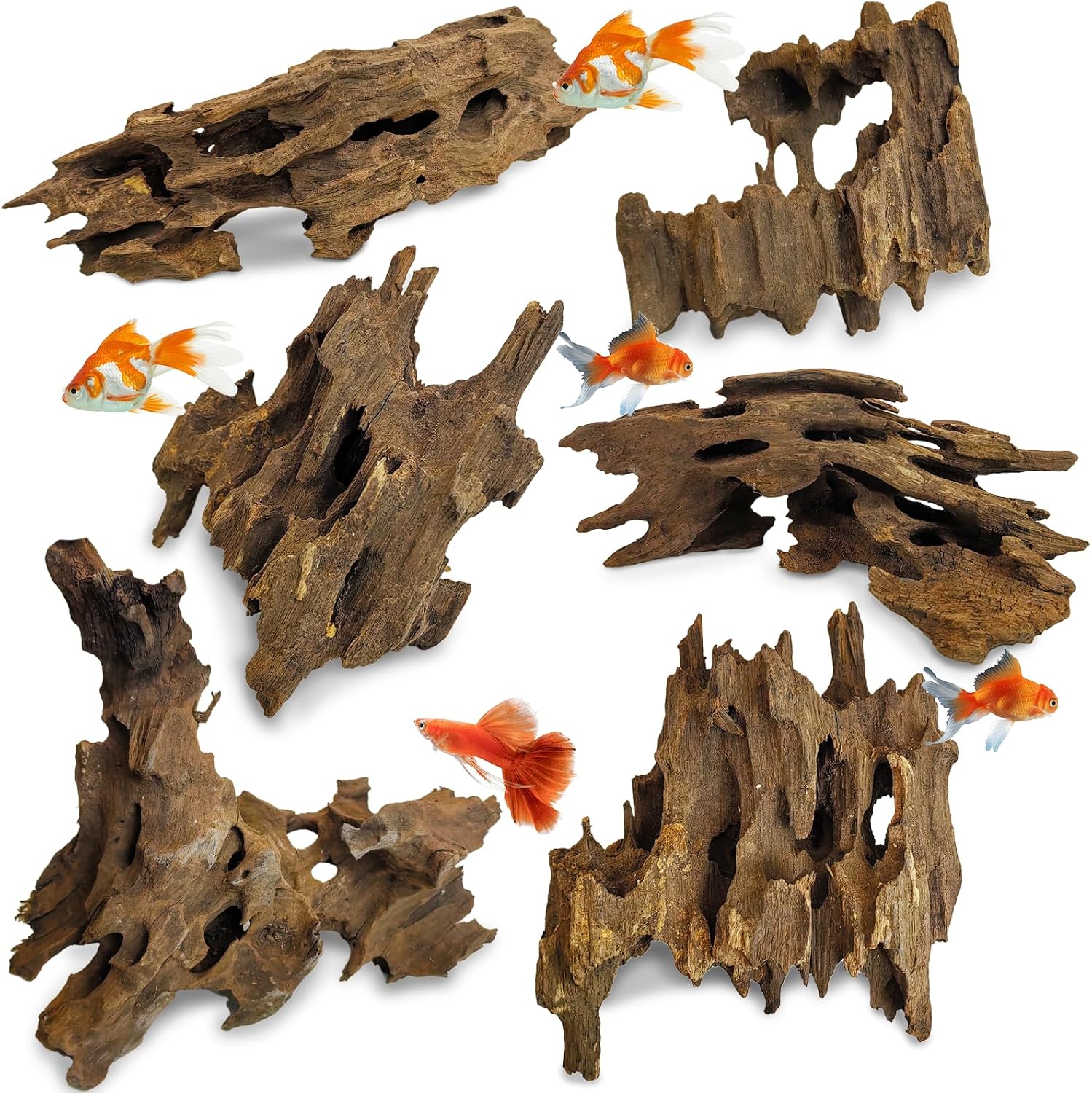 PINVNBY 6 Pcs Driftwood for Aquarium Decor 8" - 11" Natural Large Drift Wood for Fishtank Reptile Tank Aquarium Driftwood Branches Shrimp Wood Terrarium Decoration Assorted