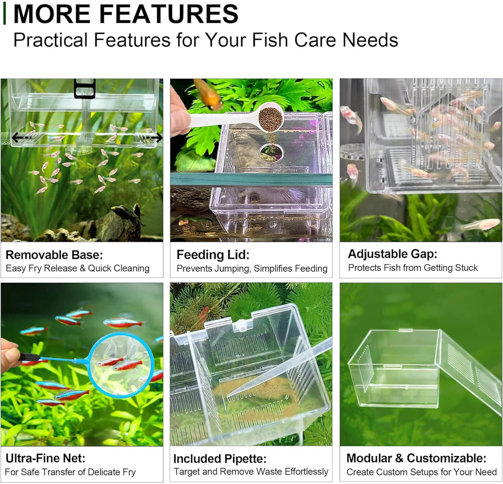 Dual-Chamber Aquarium Fish Breeder & Isolation Box, Transparent Hatching Incubator Tank with Suction Cups & Hook, Nursery for Livebearer Guppy Fry Breeding and Betta Fish, Shrimp Quarantine