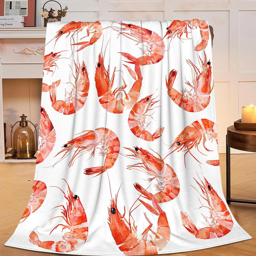 Shrimp Blanket Shrimp Throw Blanket Flannel Stuff Merch Cozy Decor Fleece Plush Fuzzy Warm Soft Lightweight Bedding Gifts for Girls Women Men Boy Couch Sofa 80"X60"