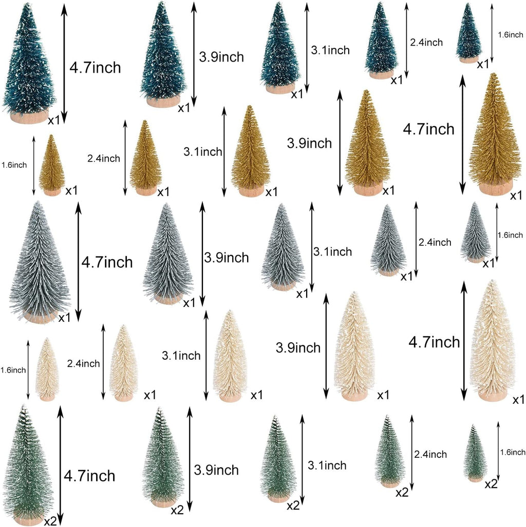 DearHouse 30PCS Artificial Mini Christmas Trees, Mini Pine Tree Sisal Trees with Wood Base Bottle Brush Trees for Christmas Table Top Decor Winter Crafts Ornaments (Gold, 30)