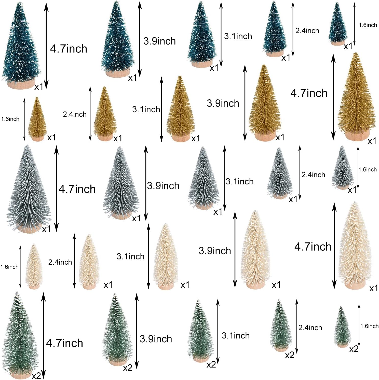 DearHouse 30PCS Artificial Mini Christmas Trees, Mini Pine Tree Sisal Trees with Wood Base Bottle Brush Trees for Christmas Table Top Decor Winter Crafts Ornaments (Gold, 30)